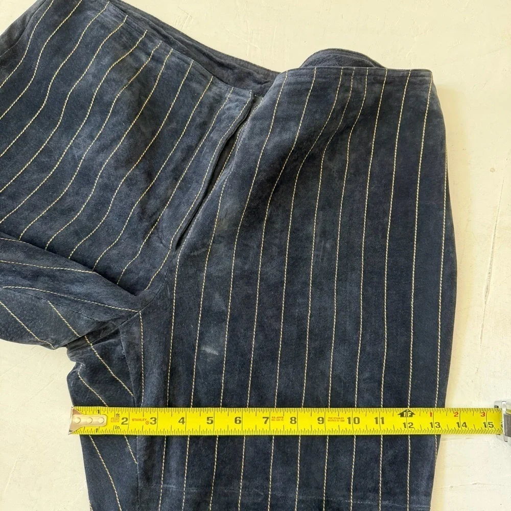 Vintage Wilson Leather Maxima Suede Navy Striped Pencil Pants Size 16 - Picture 7 of 11